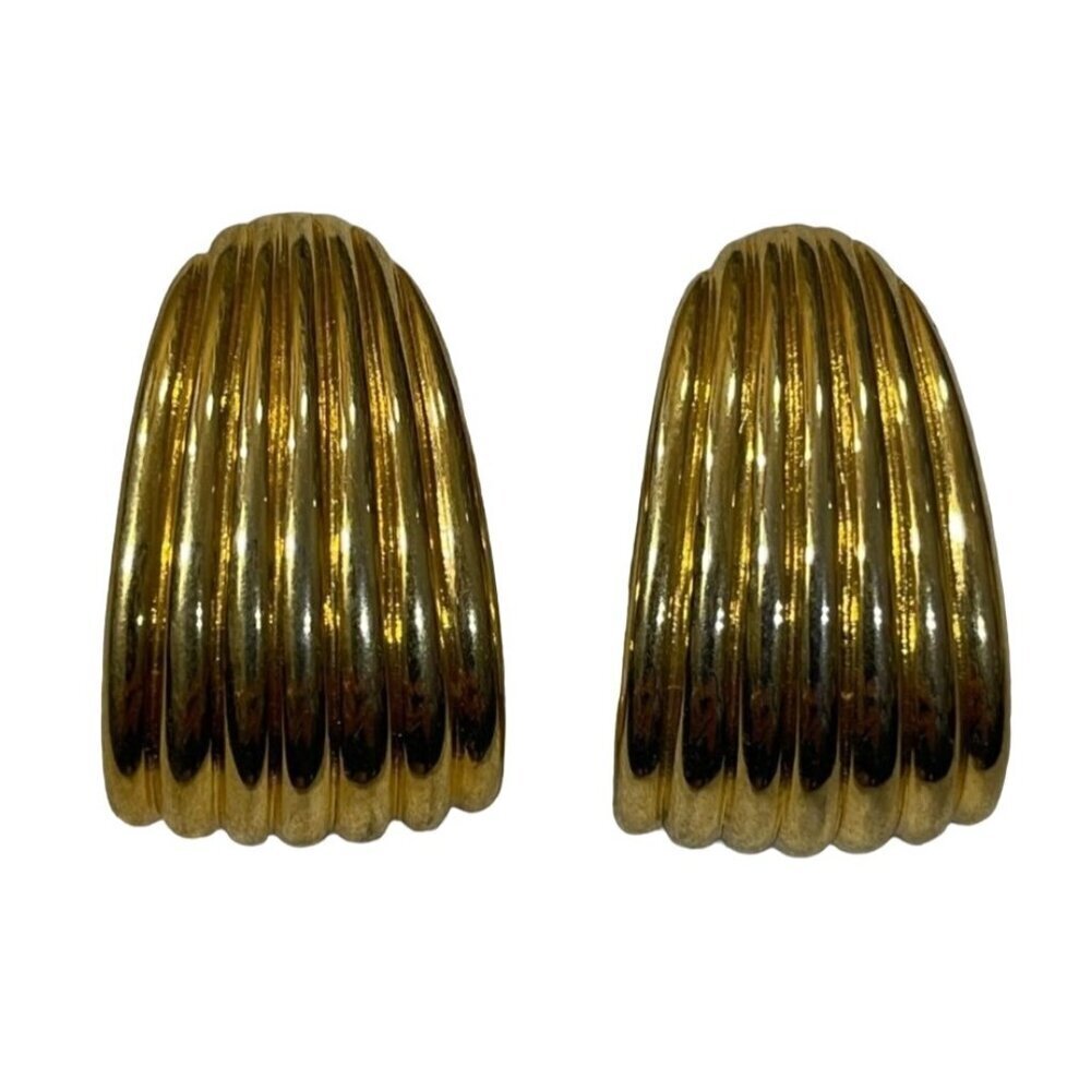 VTG PEP Gold Tone Wave Earrings Post 1.5 Inch